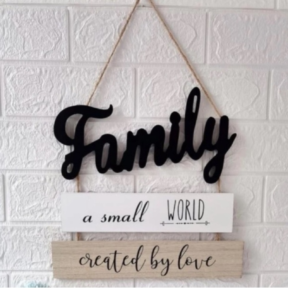 NWT- Family- a small WORLD- created by love- Beautiful 3 Tier Wooden Decor Sign